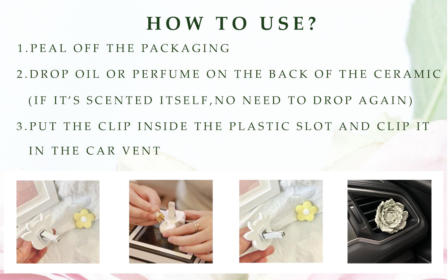 For-Scent Scented Ceramic Flower Clip Diffuser Car Perfume Air Freshener(图2)